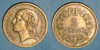 MONNAIES MODERNES FRANCAISES 5 francs Gouvernement provisoire (1944-1947). Lavrillier bronze d'aluminium -