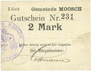 BILLETS DE NECESSITE FRANCAIS 2 mark Moosch (68). Commune. Billet. . Carton blanc. Cachet communal français -