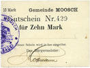 BILLETS DE NECESSITE FRANCAIS 10 mark Moosch (68). Commune. Billet. . Carton blanc. Cachet communal français -