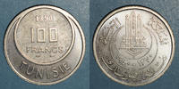 ANCIENNES COLONIES FRANCAISES 100 francs Tunisie. Mohammed al -Amine, bey (1362-76H). Essai -