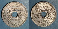 ANCIENNES COLONIES FRANCAISES 5 centimes Tunisie. Ahmed II, bey (1348-1361H = 1929-1942). 1938 -