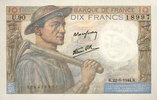 BILLETS DE LA BANQUE DE FRANCE 10 francs Banque de France. Billet. mineur, -