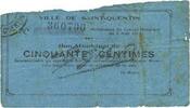 BILLETS DE NECESSITE FRANCAIS 50 centimes Saint-Quentin (02). Ville. Billet. -