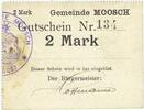 BILLETS DE NECESSITE FRANCAIS 2 mark Moosch (68). Commune. Billet. . Carton blanc. Cachet communal français -