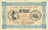 BILLETS DE NECESSITE FRANCAIS 1 franc Mulhouse (68). Ville. Billet Série B -