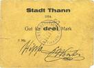 BILLETS DE NECESSITE FRANCAIS 3 mark Thann. Ville. Billet. Hipp et F. Winter. Annulé -