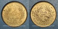 ANCIENNES COLONIES FRANCAISES 2 francs Tunisie. Mohammed al -Amine, bey (1362-76H). -