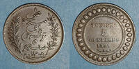 ANCIENNES COLONIES FRANCAISES 5 centimes Tunisie. Ali III, bey (1299-1320H = 1882-1902). (= 1891) -