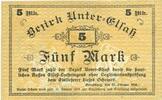 BILLETS DE NECESSITE FRANCAIS 5 mark Bas-Rhin (67). Bezirk Unter-Elsass. Billet. Strasbourg, -