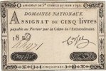 ASSIGNATS 5 livres Assignat. . Signature : Corsel -
