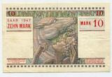 Saarland 10 Mark Banknote Saarmark Sarre 1947 S. 2 Dix Mark used