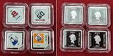 Niue Islands, Niue Inseln 4 x 1 Dollar Silbermünzen 2013 Monopoly© 4 x 1/4 OZ Silver Coin Set - New Zealand Mint Proof colorated with original packaging