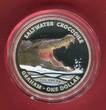 Australien 1 Dollar Silbermünze mit Farbapplikation 2014 Australian Saltwater Crocodiles - Graham - Salzwasserkrokodil - 1 Unze Silber Proof colorated with box, coa & carton