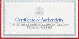 USA 1,50 Dollar 1993 Bill of Rights - United States Mint proof in capsules w. certificate; orig. packag.