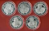 Ruanda 5 x 500 Francs Silbermünzen 2010 The Big Five of Africa - Elefant, Kaﬀernbüﬀel, Nashorn, Löwe und Leopard Proof with box & coa