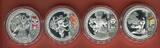 China 4 x 10 Yuan Silbermünzen mit Farbapplikation 2008 Olympische Spiele Peking Set Proof colorated with original packaging