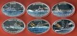 Tokelau 6 x 1 Dollar Ku/Ni Münzen 2013 Battleships of World War II - Schlachtschiffe des 2. Weltkriegs Proof silver plated coins with box & coa