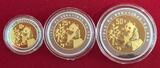 China, Volksrepublik Bimetall Bimetallic Münzen Satz Gold und Silber 1996 Panda 3 Münzen Satz PP 50, 25 und 10 Yuan Proof coins with box & coa