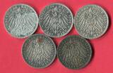 Preußen 5 x 3 Mark Silbermünzen 1908 - 1912 Kaiser Wilhelm II. - 5 Jahrgänge lot of 5 coins, please see picture