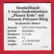 Deutschland 5 Euro Gedenkmünze 2016 G Planet Erde mit blauem Polymerrring USA Uncirculated