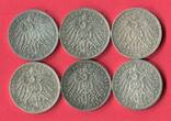 Bayern, Hamburg, Preußen, Württemberg 6 x 3 Mark Silbermünzen 1908 - 1914 Kaiserreich Lot 6 Typen lot of 6 coins, please see picture