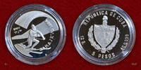 Kuba, Cuba 5 Pesos Silbermünze Olympic Games Winter Sarajewo -