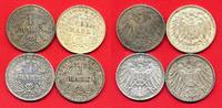Deutsches Reich 4 Mark (4 Stueck) Lot Kursmuenzen 1 Mark Kaiserreich -