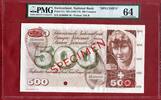 500 Franken Spezimen 1961-1974 Schweiz, Switzerland Jungbrunnen PCGS choice Unc 64