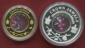 Cook Islands, Cook Inseln 100 + 1 Dollar Holey Dollar Juwelen Crown Jewels Gold / Silber Locket Coin Kronjuwelen PP 2002 mit Edelsteinen -