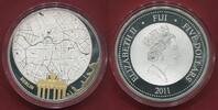 Republic of Fiji, Fidschi Inseln 5 Dollar Silbermünze Berlin Stadtplan - Brandenburger Tor mit 24 Karat Vergoldung - 2 Unzen Silber -