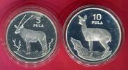 Botswana 5 + 10 Pula Silbermünzen Klippspringer und Spießbock - Gefährdete Tierwelt WWF -