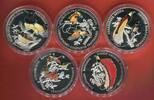 Deutschland, Österreich - ÜBER 230 Gramm Silber! 5 Silbermedaillen mit Farbapplikation Die schönsten Paradiesvögel - 925er Sterling Silber - Birds of Paradise -