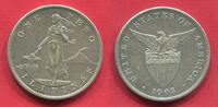 Philippinen Philippines Filipinas 1 Peso 1903 no Mintmark Large Type USA Insular Government Verwaltung ohne Münzzeichen AU min lines spots