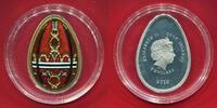 Cook-Inseln 5 Dollars Silbermünze teilvergoldet/Farbauflage Fabergé-Eier - Ei in Rot mit Bohemian-Kristall -