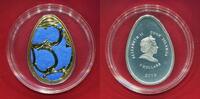 Cook-Inseln 5 Dollars Silbermünze teilvergoldet/Farbauflage 2010 Fabergé-Ei blau in Cloisonne proof in capsule with certificate