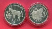 Zaire 2,50 Zaire & 5 Zaire Silbermünzen Okapi & Berggorilla -