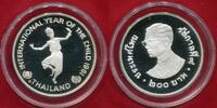 Thailand 200 bath Baths Silber 1981 Internationales Jahr des Kindes Year of the Child UNICEF King Rama IX High grade proof with german coincard a...