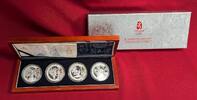 China 4 x 10 Yuan Silbermünzen mit Farbapplikation Olympische Spiele Peking Set -