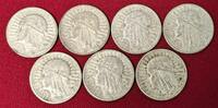 Polen 7 x 2 Zloty Silber Jadwiga Frauenkopf Konvolut - 30 Gramm Rauhgewicht -