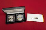 USA 2 x 1 Dollar Silbermünzen mit Farbapplikation Sun & Moon - Walking Liberty - Sonne und Mond Set -