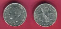 Spanien 5 Pesetas Silber 1898 Alfonso XIII. AU cleaned small scr.