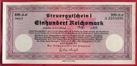 Deutschland Germany 1933 - 1945 100 Reichsmark Steuergutschein Rechts ohne Stempel Selten -