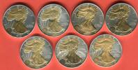 USA 7 x 1 Dollar Silbermünzen Walking Liberty mit Teilvergoldung Konvolut - 7 verschiedene Jahrgänge -