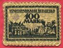 Bielefeld Notgeld der besonderen Art 100 Mark Seide mit Borte Goldfarben Rückseite bestickt -