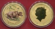 Australien Australia 100 Dollars Gold Jahr des Ochsen Ox Lunar Serie II Coloured Offizielle Farbmünze Auflage 537 -