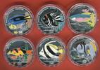 Nordkorea, Northern Korea 6 x 500 Won je 1 Unze Silber Farbmünzen Fische Fish Colorized and numbered Nummeriert Sehr selten -