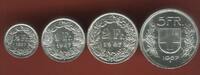 Schweiz 1/2, 1, 2 & 5 Franken Satz - 4 Stück - Silber Kursmünzen - Circulation Coins - tolle Erhaltungen -