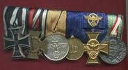 Germany, WWI Third Reich Deutschland Ordensspange 6 Auszeichnungen Polizei Dienstauszeichnung in Gold (25 Jahre) - Für Treue Dienste EK II 1914 Oly -