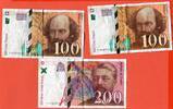 Frankreich 2 x 100 Francs und 1 x 200 Francs Banknoten Konvolut von drei Scheinen -