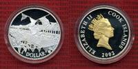 Cook-Inseln, Cook Islands 1 Dollar Silber Teilvergoldet Cook Islands 1 Dollars 2002 Regierungsjubiläum Elisabeth II. Goldapplikation -